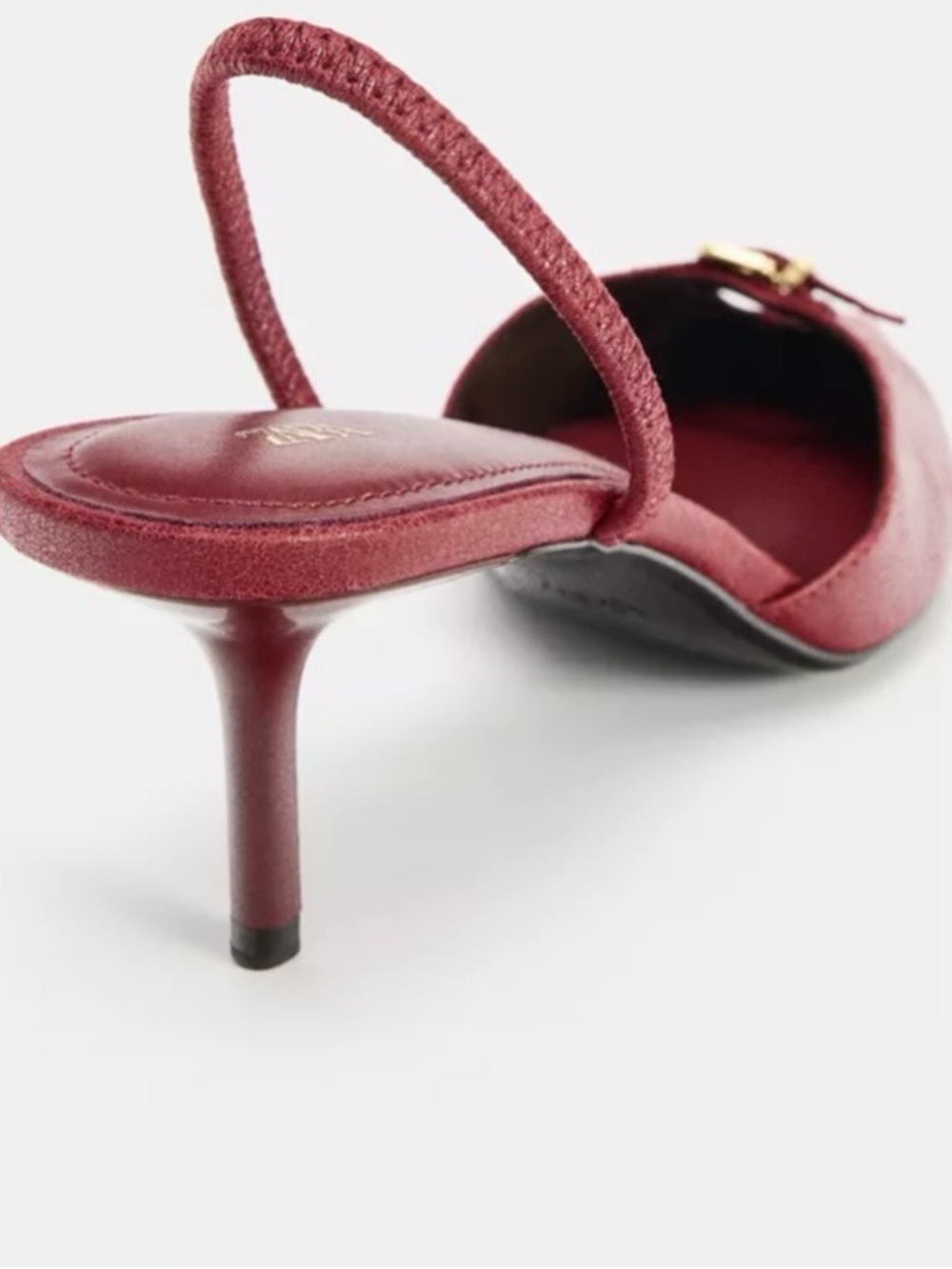 ZARA Slingback Wine Red Pointed Heels with Gold Buckle - Size 9 - NEW - Picture 5 of 7